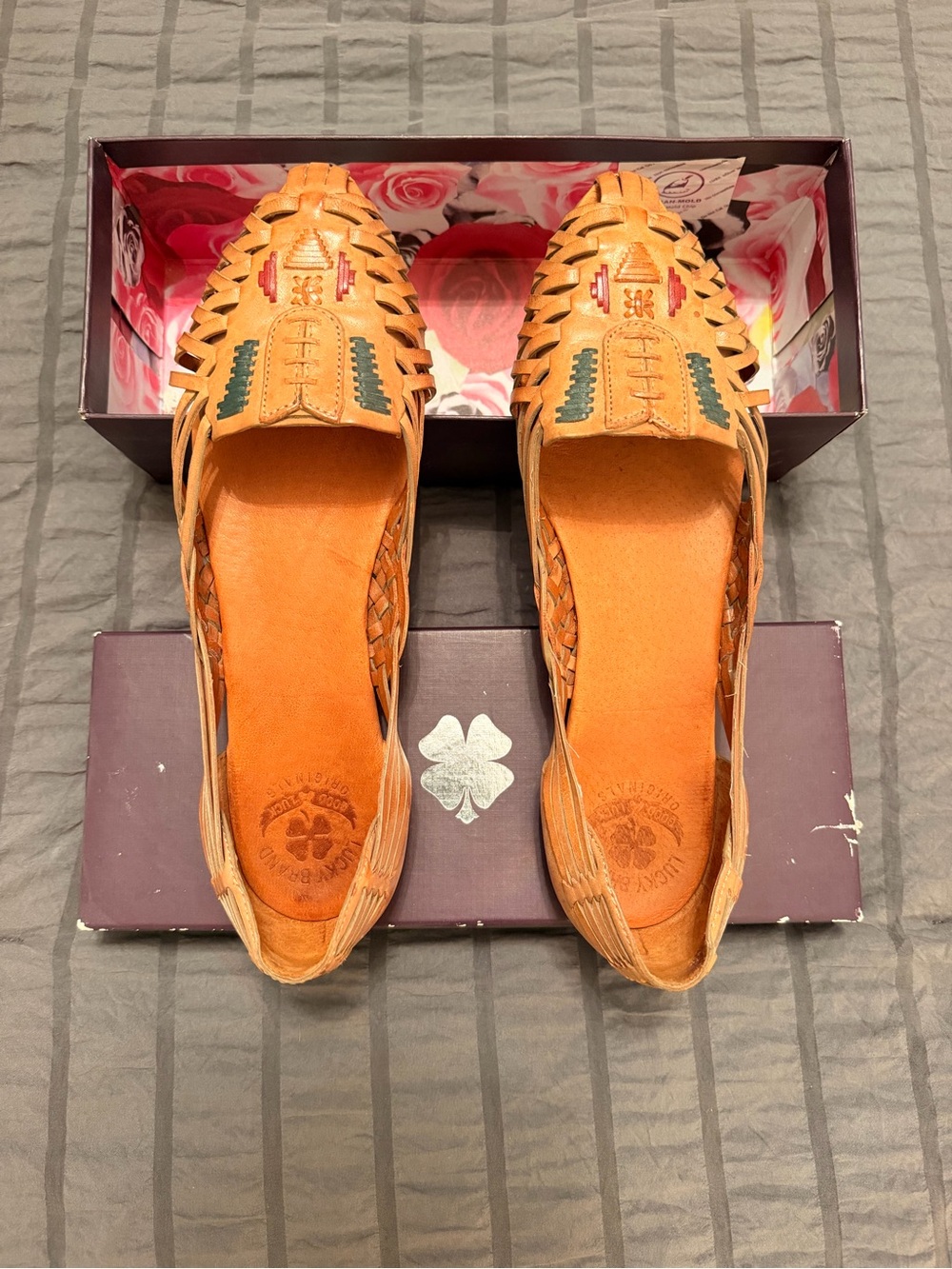 Lucky Brand Ali Huarache Leather Flats Dark Latte Size 9.5